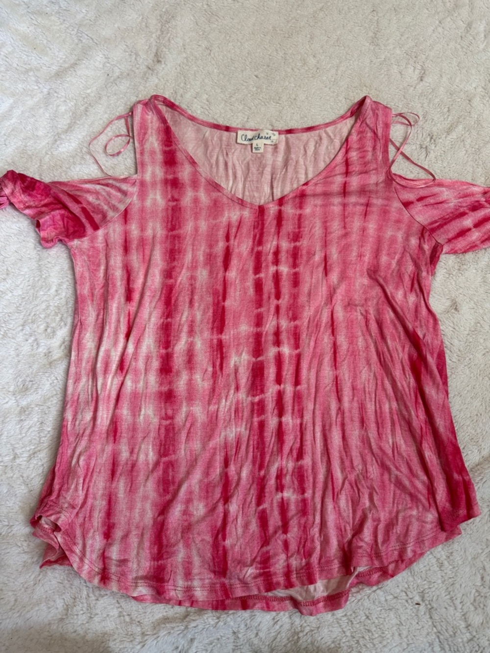 Cloud Chaser Pink Tie-Dye Cold-Shoulder V-Neck Tunic
